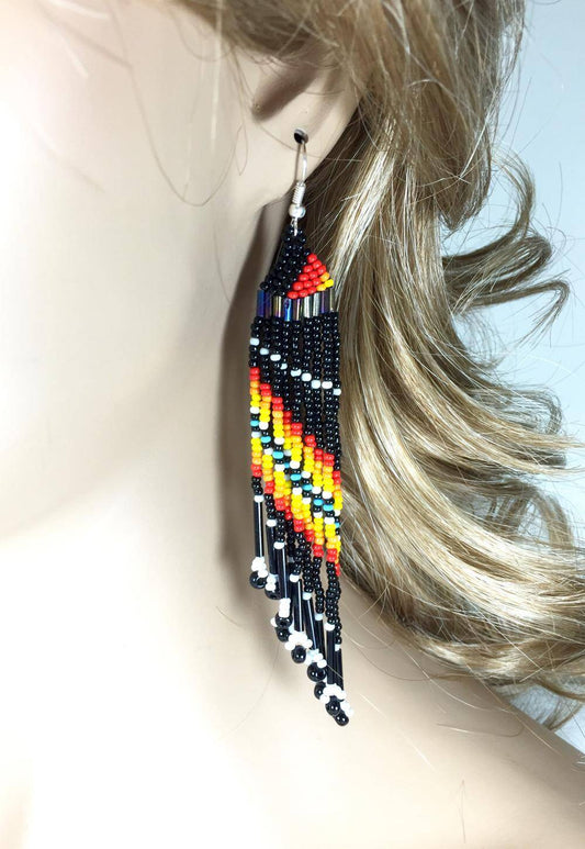Black Multicolored Handmade Beaded Chandelier Earrings