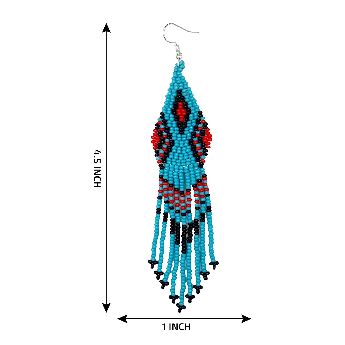 Cyan Blue & Red Ethnic Beaded hook Earrings