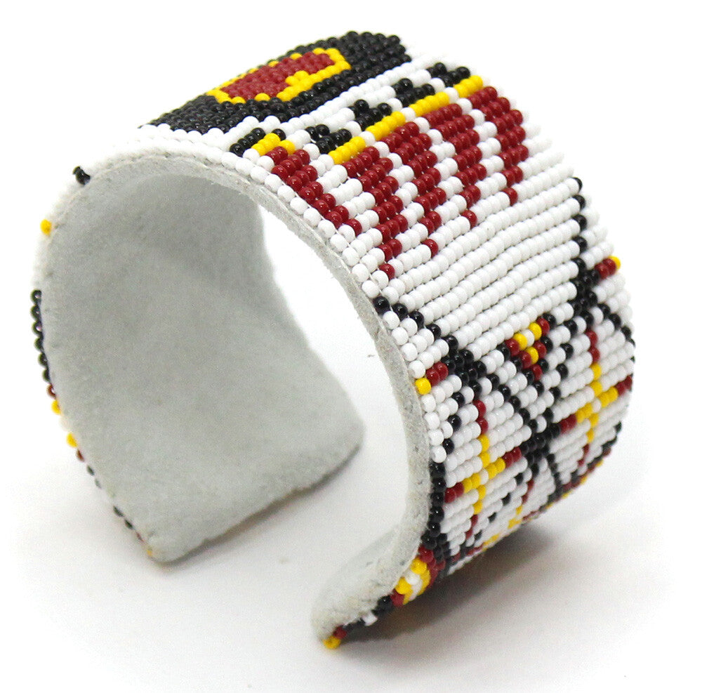 White Yellow Bear Paw pattern Handmade Beaded Cuff Bracelet - Adjustable and Bendable