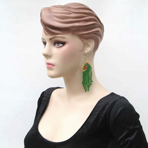 Green Brown Beaded Horse Beadwork Earrings