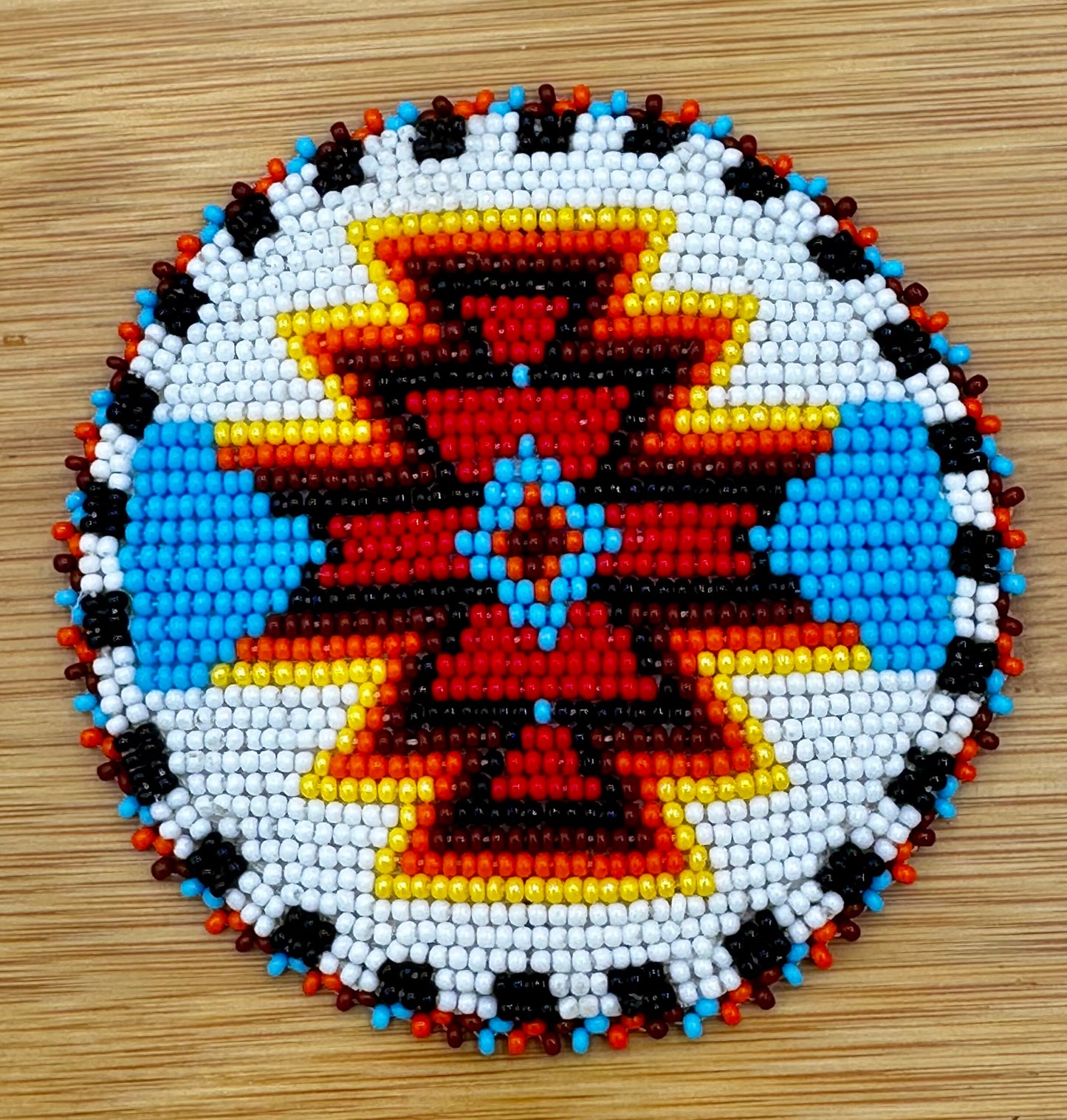 Handmade beaded White native style Aztec 3 inch rosette/applique