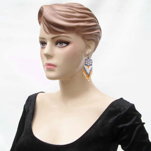 Handmade Beaded Blue Orange Seed Bead Big Earrings