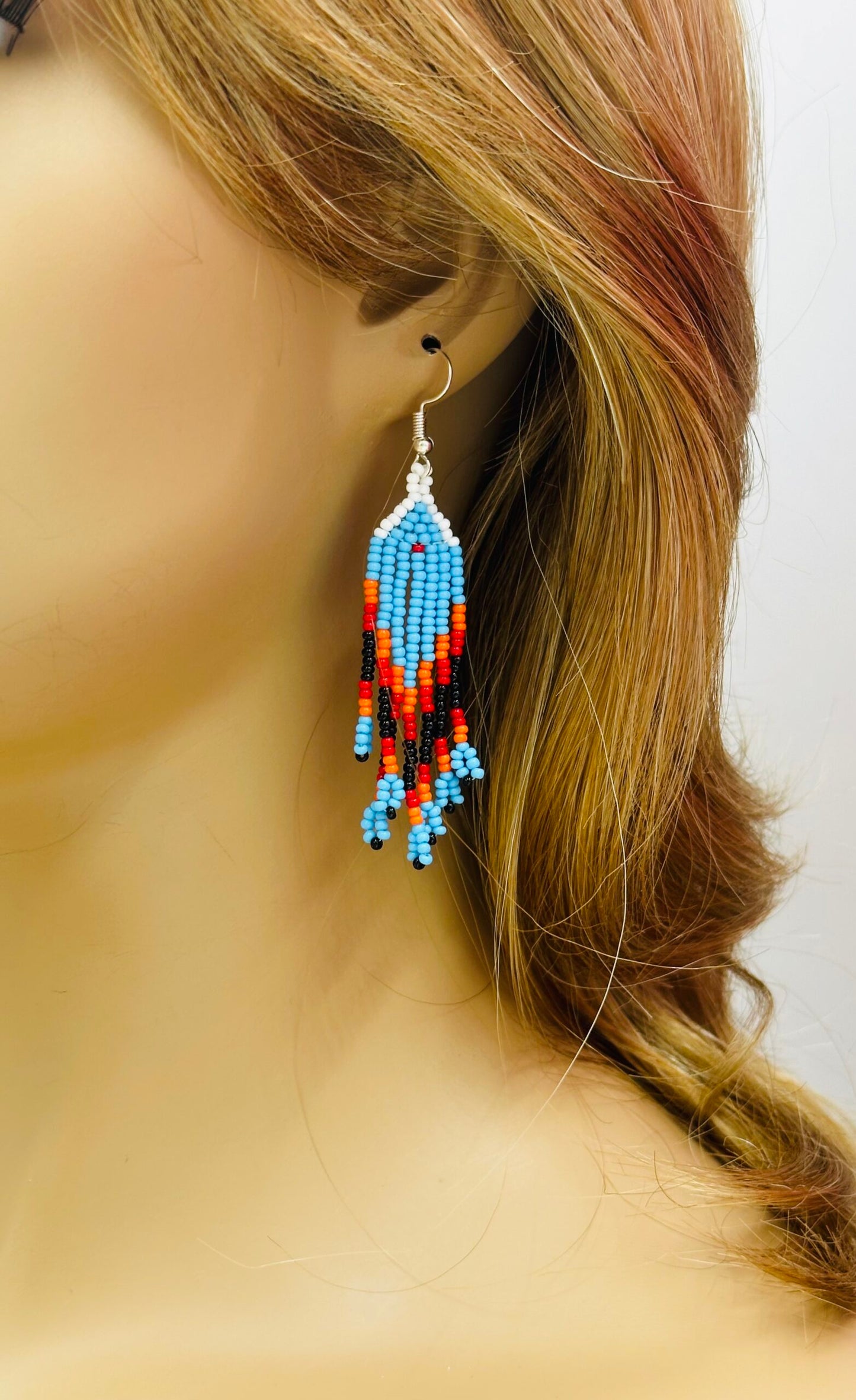 Handmade beaded White Red medallion necklace earrings set