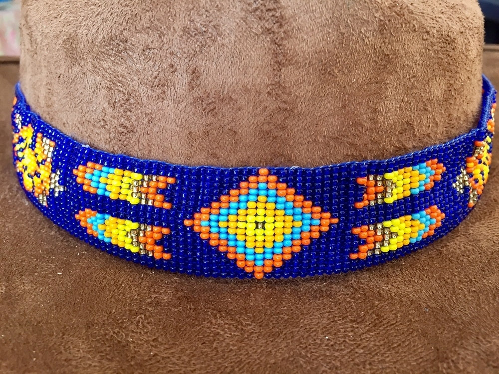 Handmade beaded Turtle Blue Orange Beaded Cowboy Hat Band Belt