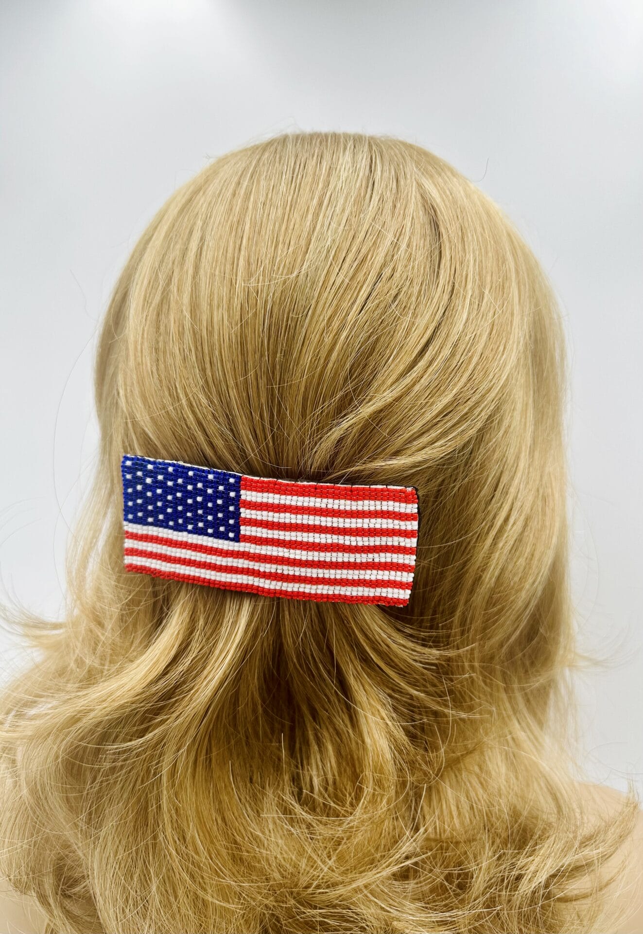 Handmade Patriotic American Flag Red White Blue Barrette