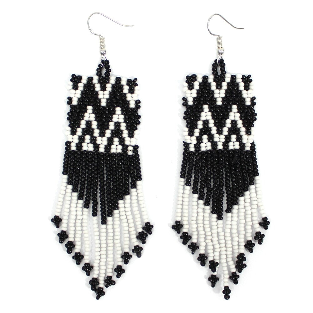 Handmade Beaded Black Seed Bead Native Style Earrings