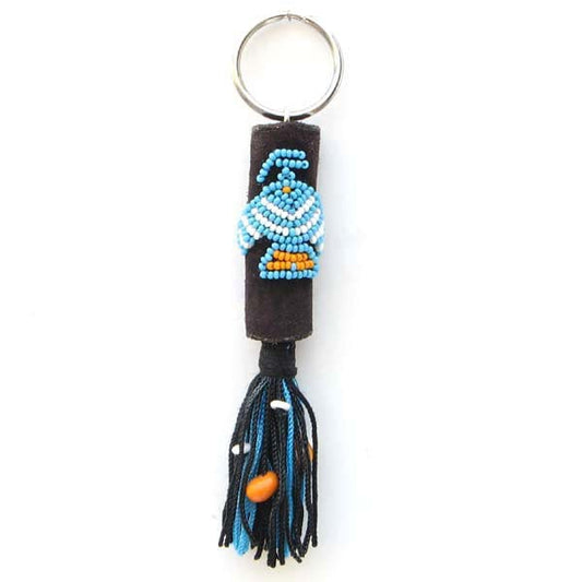 Blue Eagle Beadwork Seed Beaded Key Ring Charm Leather Handmade