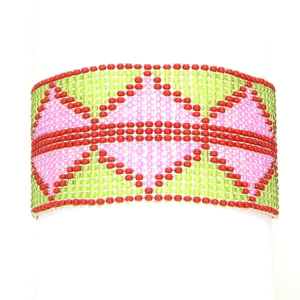 Handmade Beaded Green Pink Seed Bead Stretchable Soft Cuff Bracelet