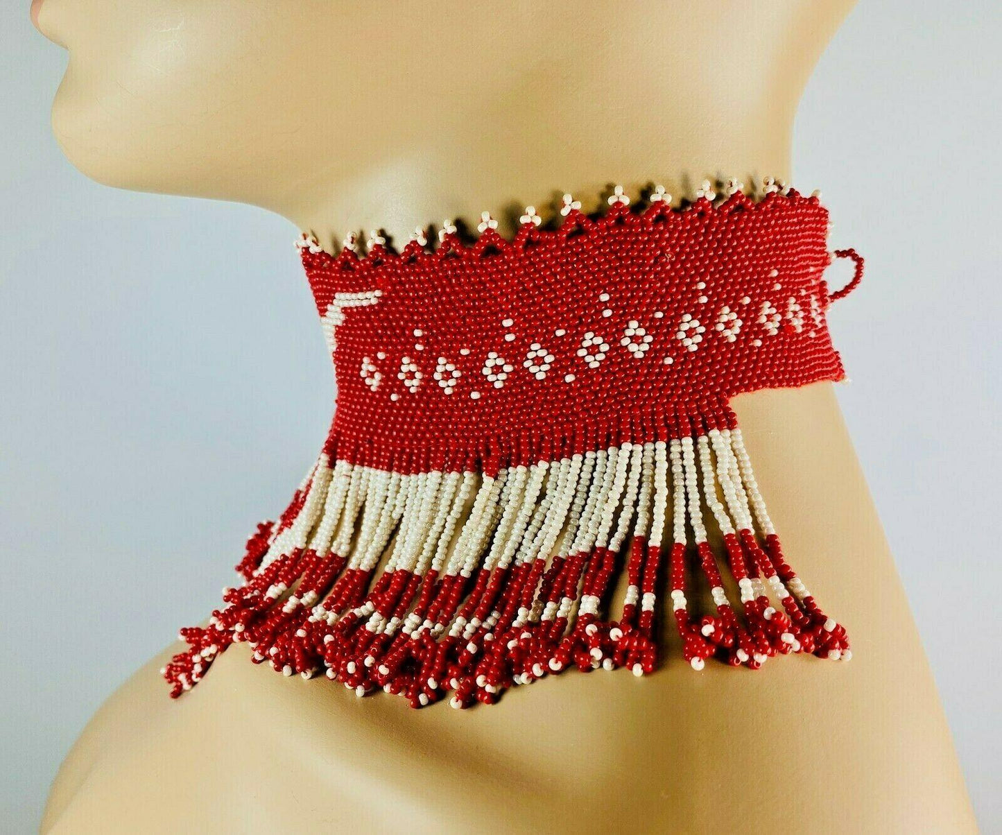 Red & Cream Ethnic Beaded Choker Necklace