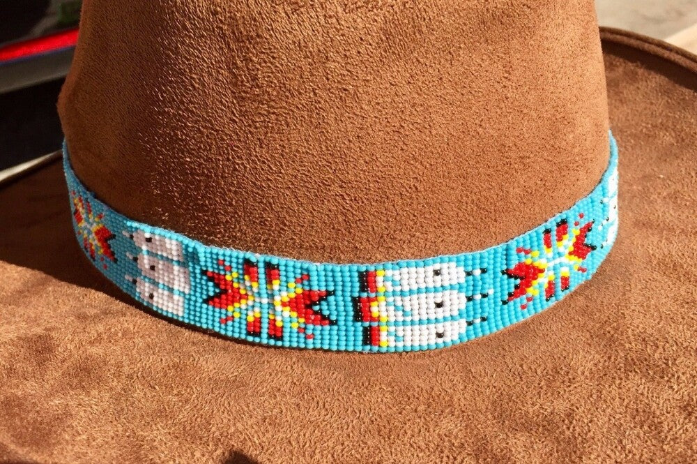Turquoise Blue White Red Bead Work Beaded Cowboy Hat Band Belt