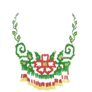 Handmade Beaded Green Seed Bead Long Necklace Earrings Set