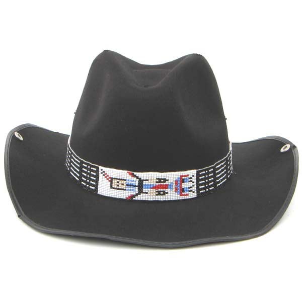 Black Red White Seed Beaded Yei Dancer Beadwork Cowboy Hat Band Belt
