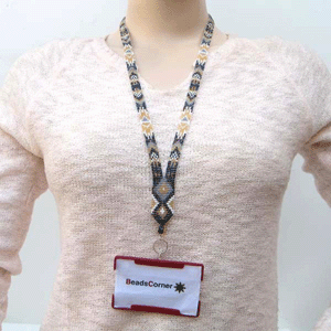 Hematite Black Yellow White Blue Seed Beaded Id Holder Lanyard