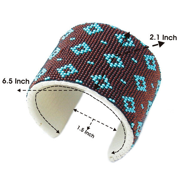Brown Sea Green Medicine Mens Eye Beadwork Cuff Bracelet | Handmade on Loom