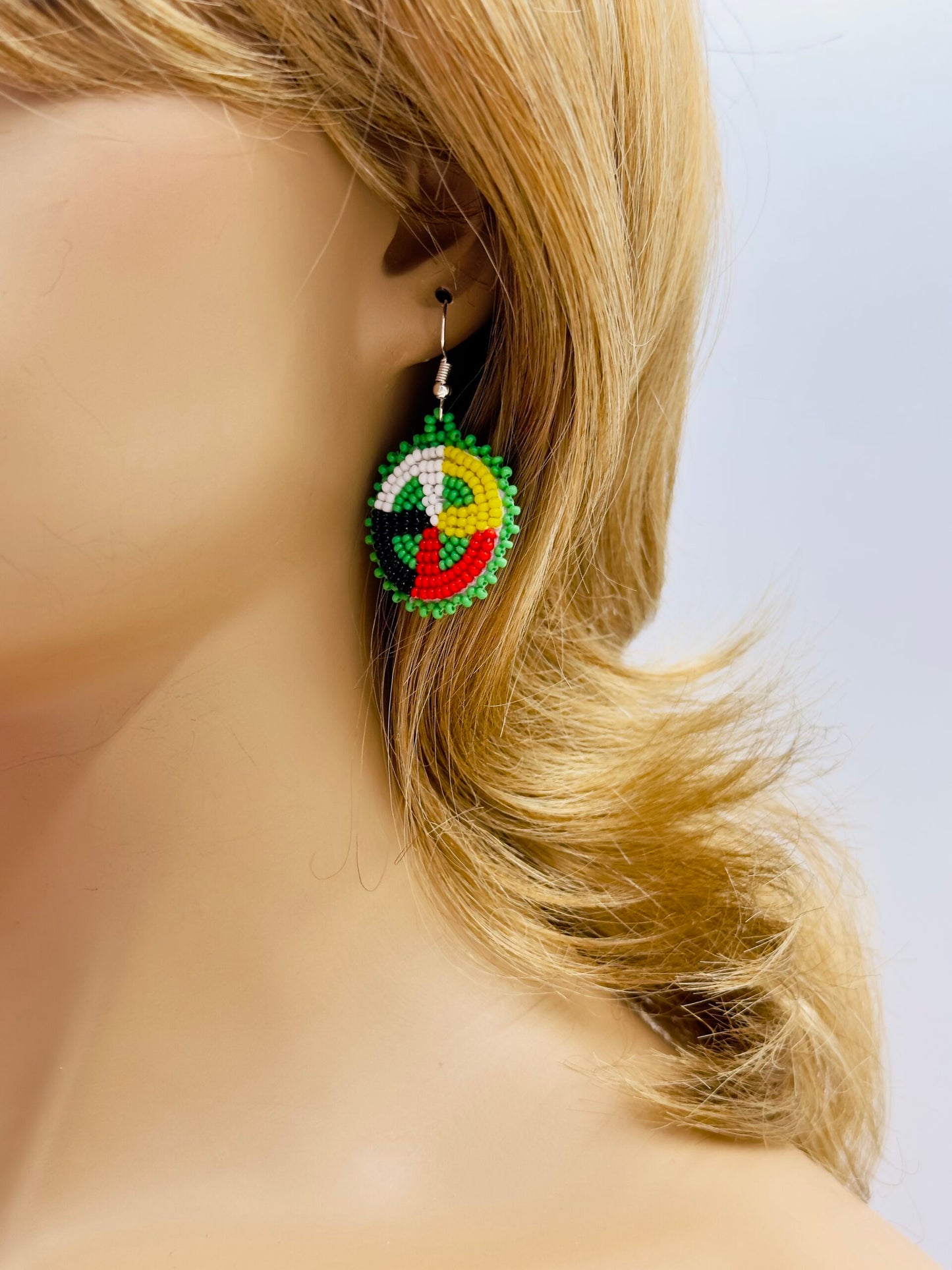 Handcrafted Green Earrings Four Directions Medicine Wheel