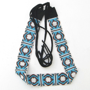 Blue Brown White Seed Beaded Cowboy Hat Band Medicine man's Eye Beadwork