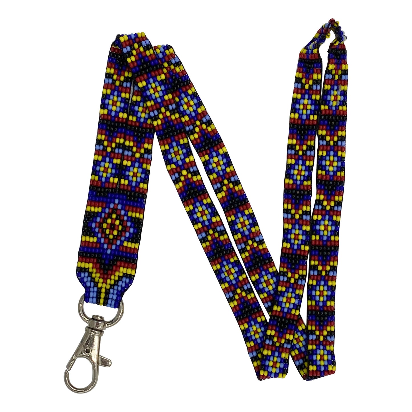 Multicolor Seed Beaded Lanyard Id Holder Geometric Art Beadwork