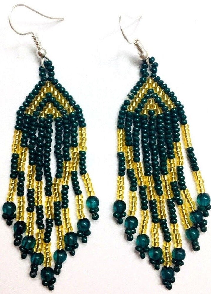 Handmade Beaded Dark Green Fashion Hook Earrings