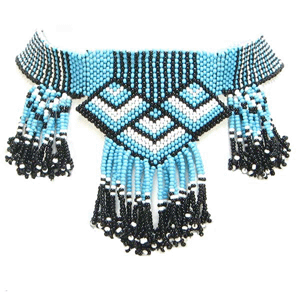 Handmade Beaded Blue Choker Necklace Earrings Set