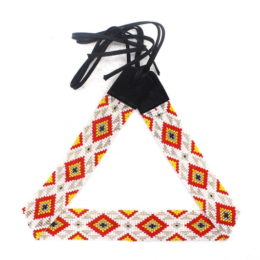 White Red Gold Beaded Cowboy Hatband/Belt