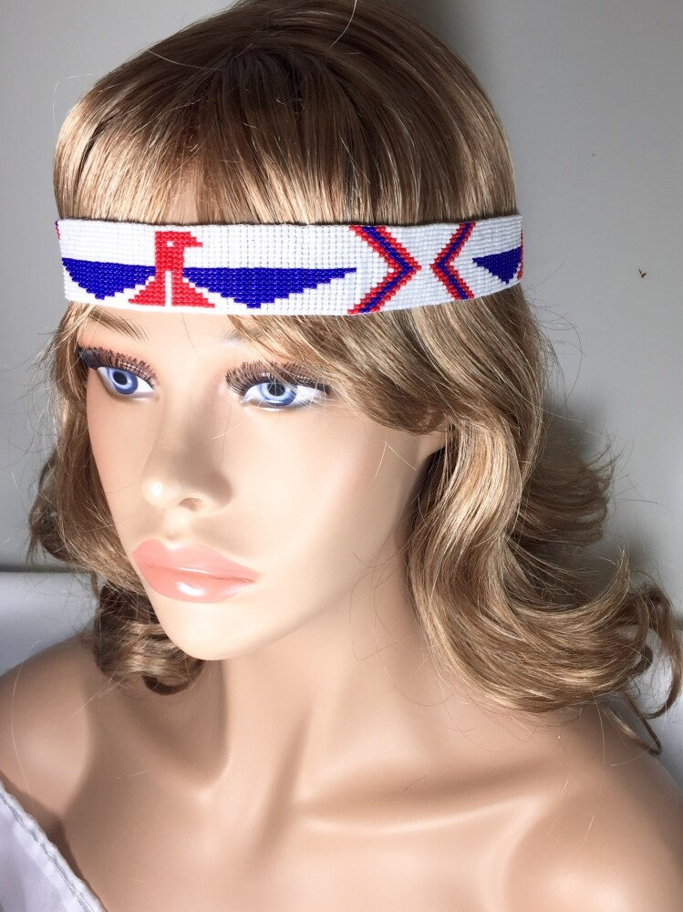 Native Style Patriotic Red Blue White Beaded Hatband