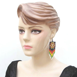 Handmade Beaded Multicolor Seed Bead Big Earrings