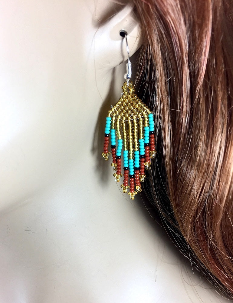 New Handmade Yellow Beaded Geometric Necklace Earrings Set