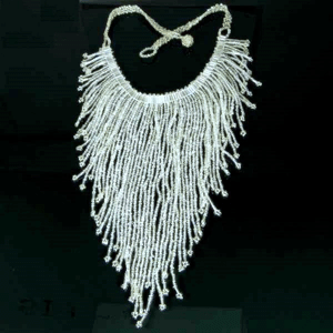 Handmade Beaded Silver Tone Seed Bead Bib Necklace