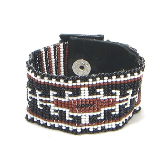 Brown Black Seed Beaded Bracelet Soft 1 Inch Cuff