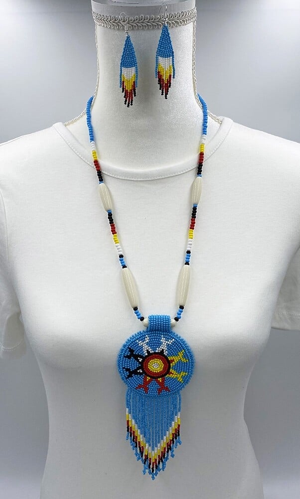 Turquoise Blue Four Directions Necklace & Medallion Earring Set