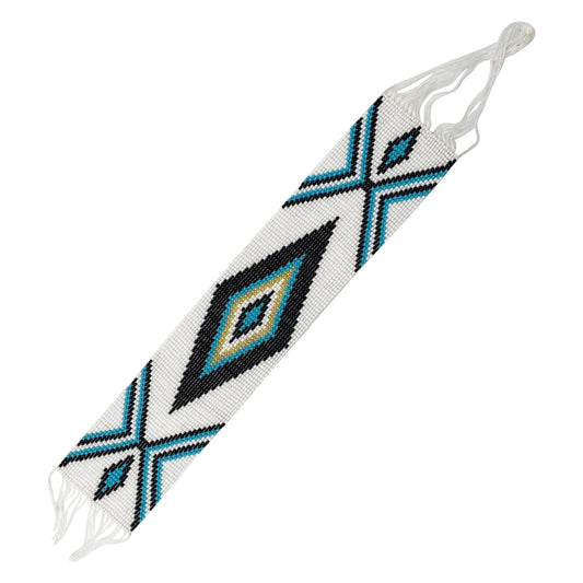 10X2" White Turquoise Blue Handmade Art Craft Applique Beaded Strip