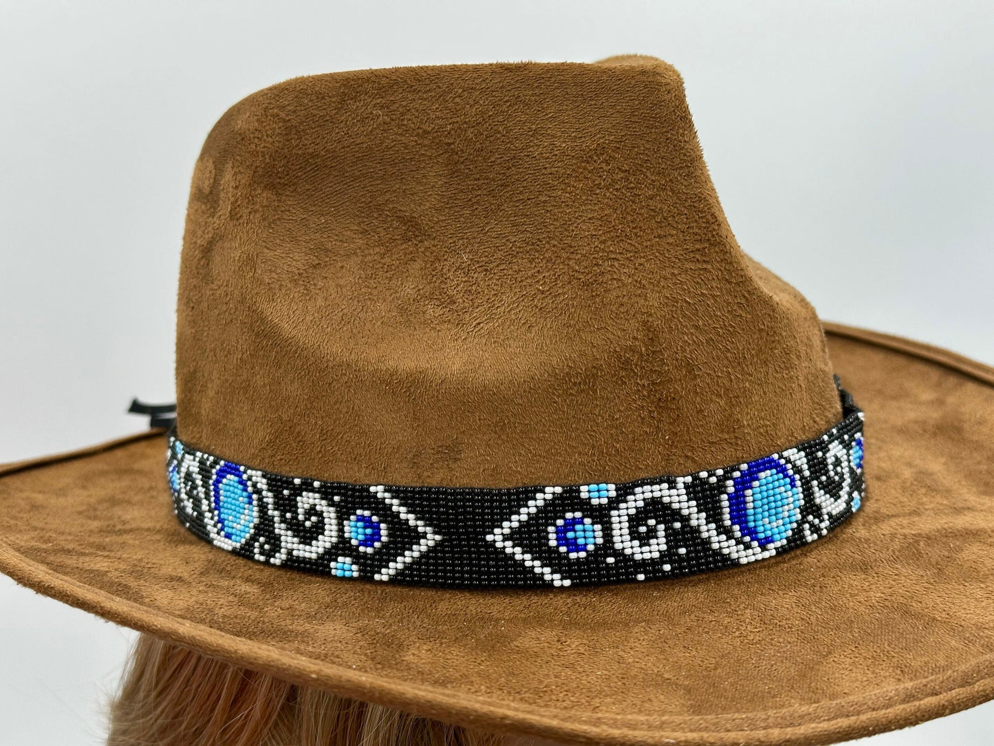 Handmade beaded Black Cyan Blue Cowboy Rhodeo style Hatband