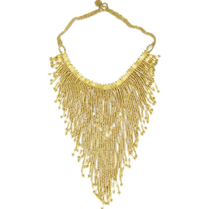 Handmade Beaded Matte Gold Color Bugle Seed Bead Bib Necklace