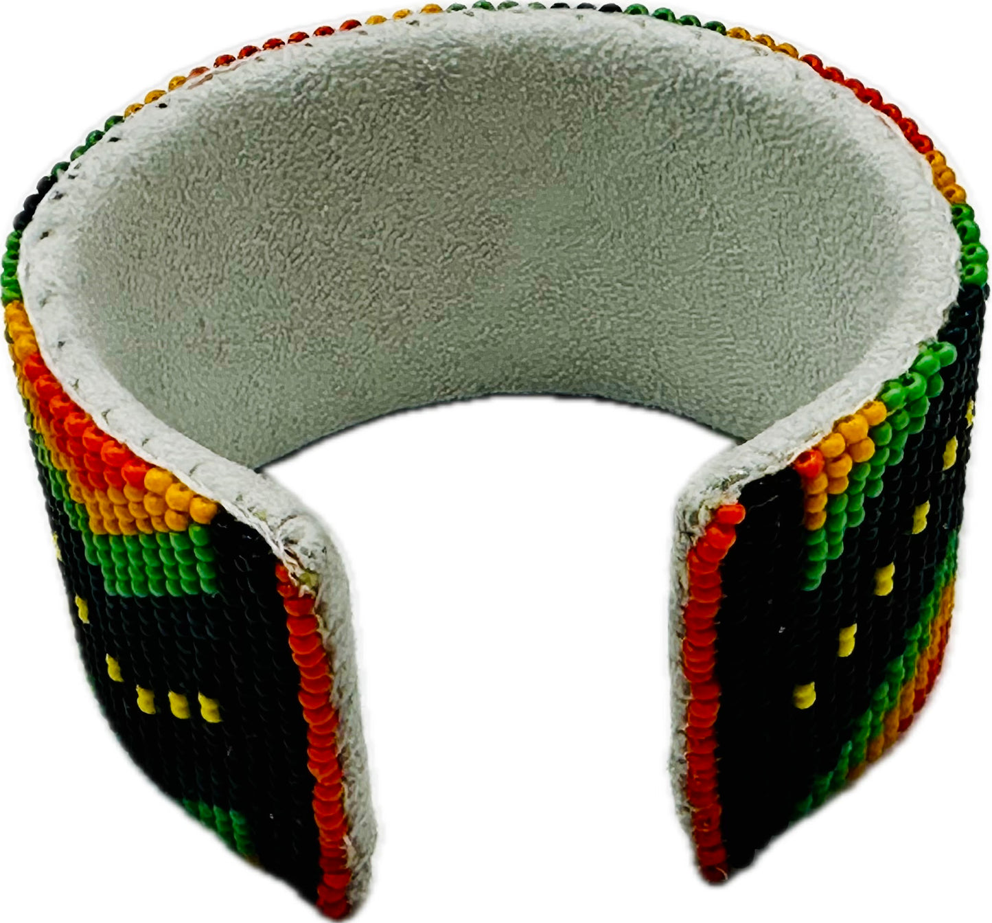 Handmade Beaded Green Orange leather hard cuff Bracelet