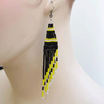Handmade Beaded Black Bugle Seed Bead Earrings