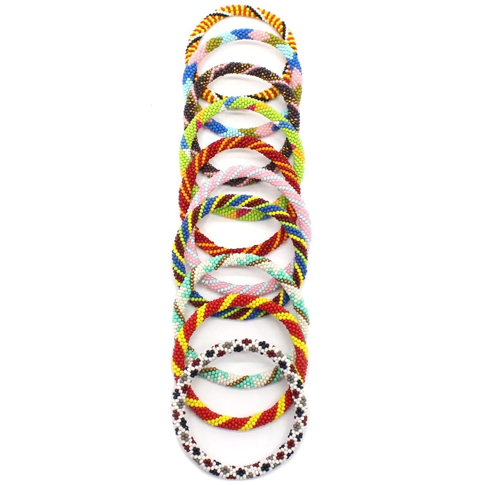 Handmade Multi-Color Seed Beaded Crochet Bracelets Set