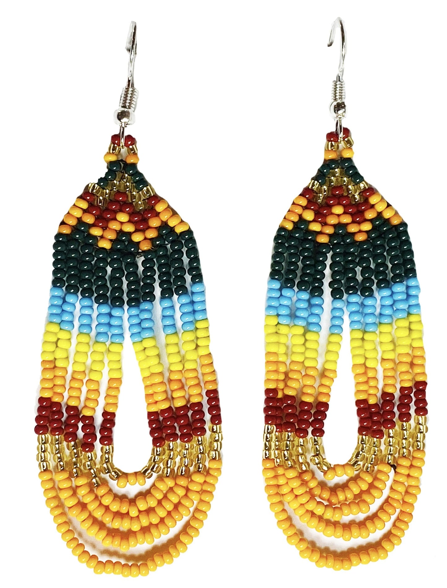 Ethnic Handmade Bear Paw Pattern Green Necklace Earrings Set | Glass Czech Beads | 16-20 inch Length