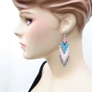 Handmade Beaded Turquoise Blue White Seed Bead Earrings