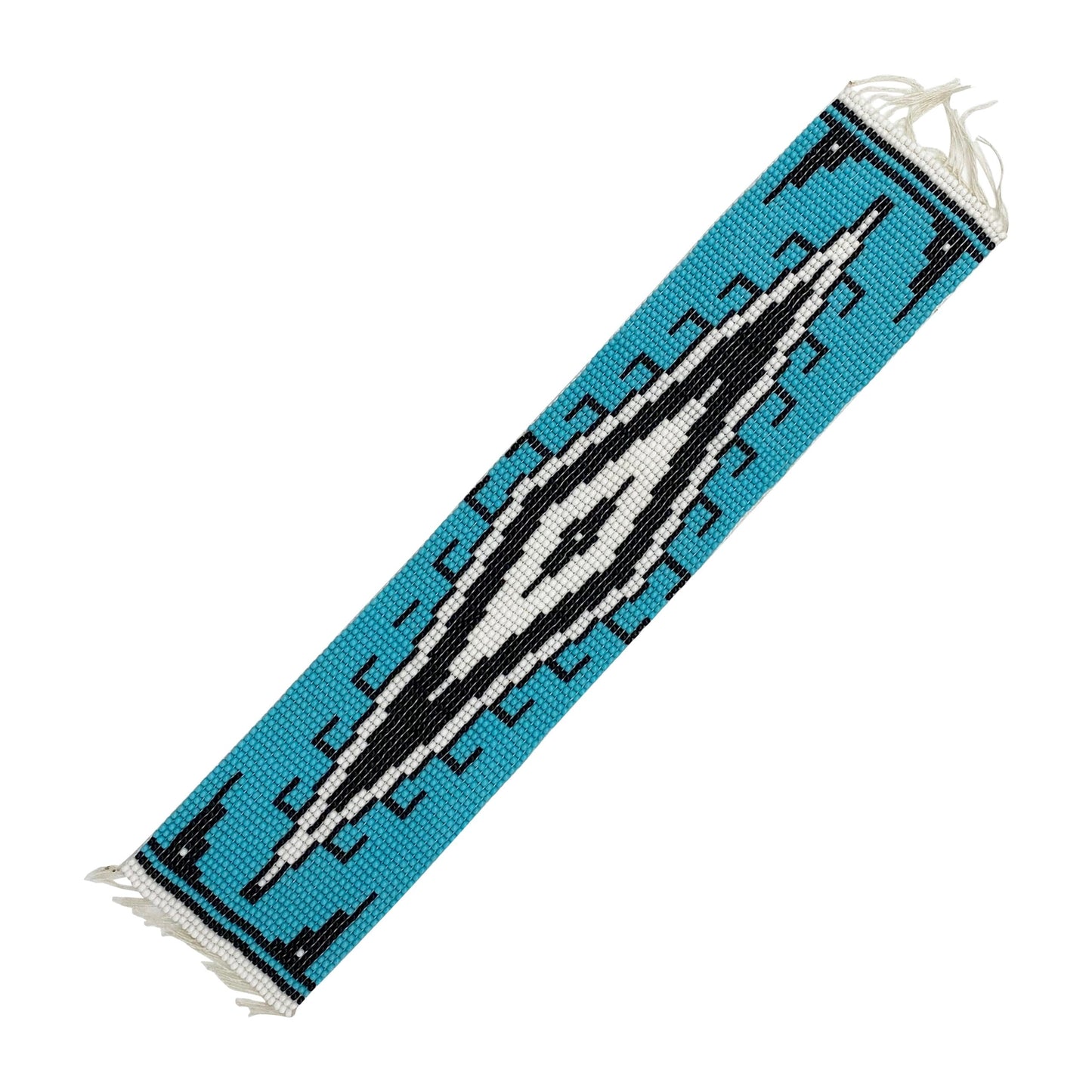 10X2" Turquoise Blue Black White Handmade Art Craft Seed Beaded Strip