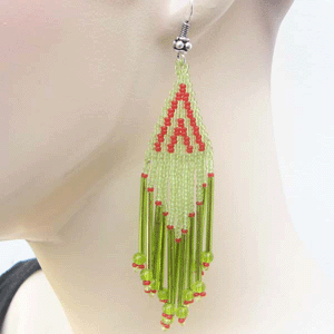 Vibrant Green and Red Beaded Fringe Earrings