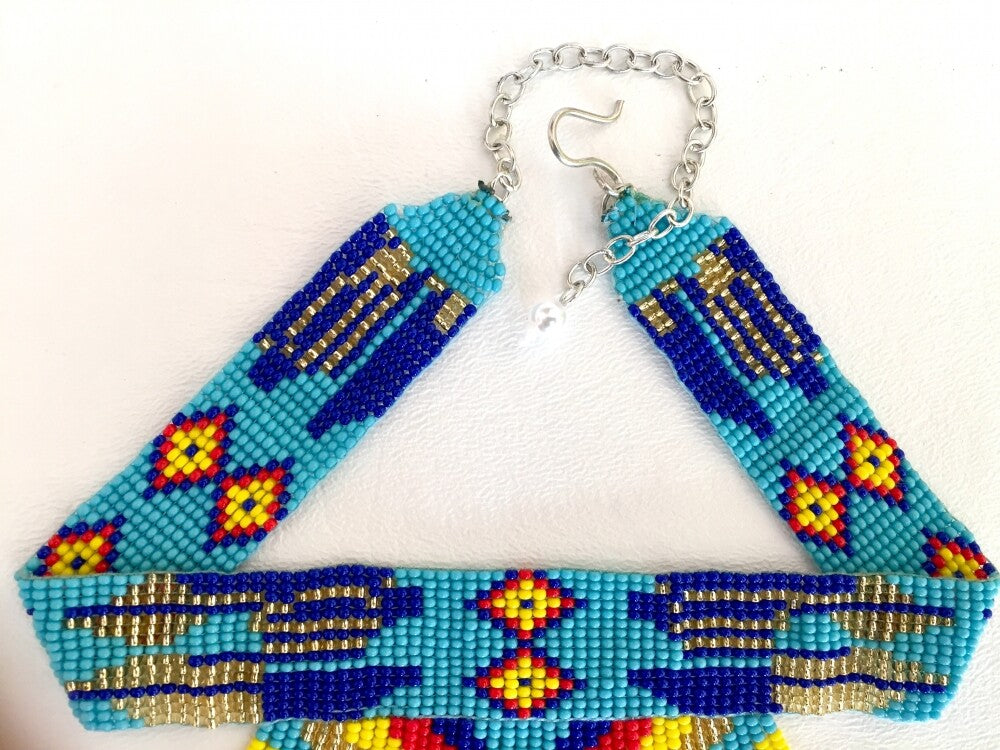 Vibrant Blue Multi-Color Beaded Choker Necklace Earrings Set