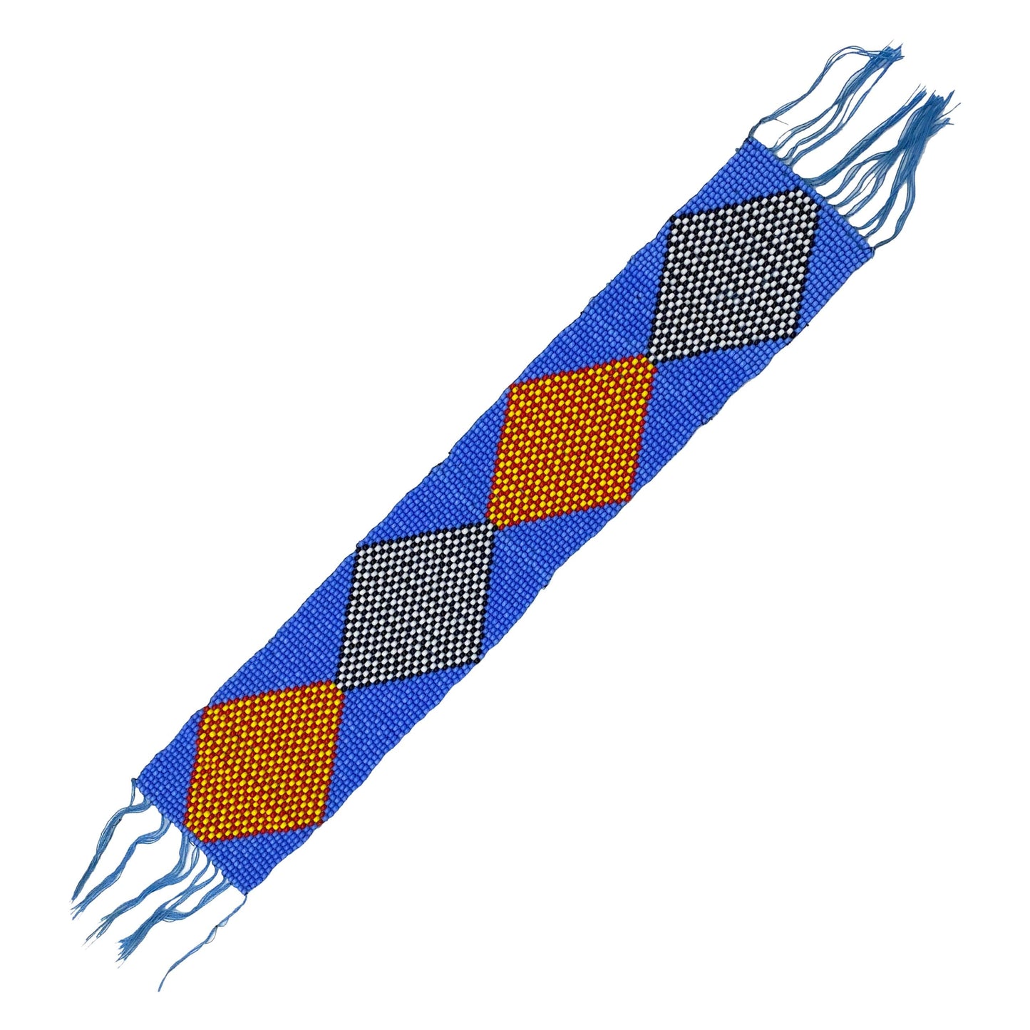 10X2" Blue Orange Geometric Art Saddlery Craft Applique Beaded Strip