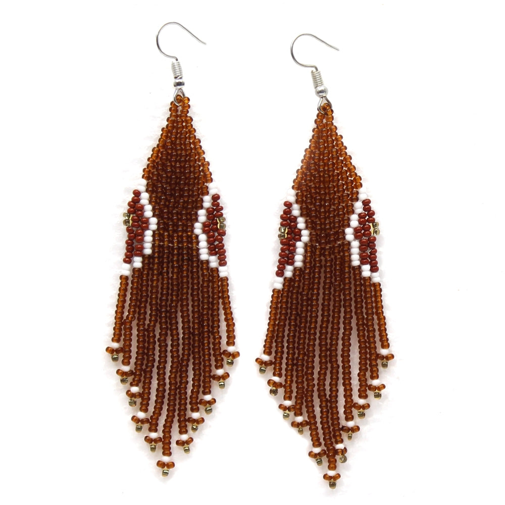 Rustic Brown Beaded Fringe Earrings