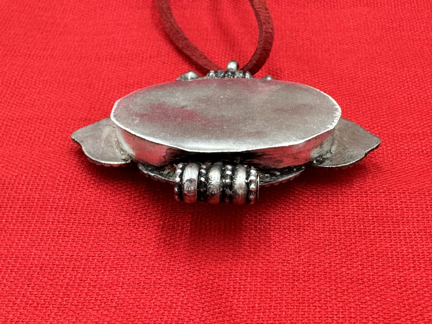 Handmade Ethnic Tibetan Amulet/Gau Box Pill Holder Pendant with Engraved Turquoise Stone