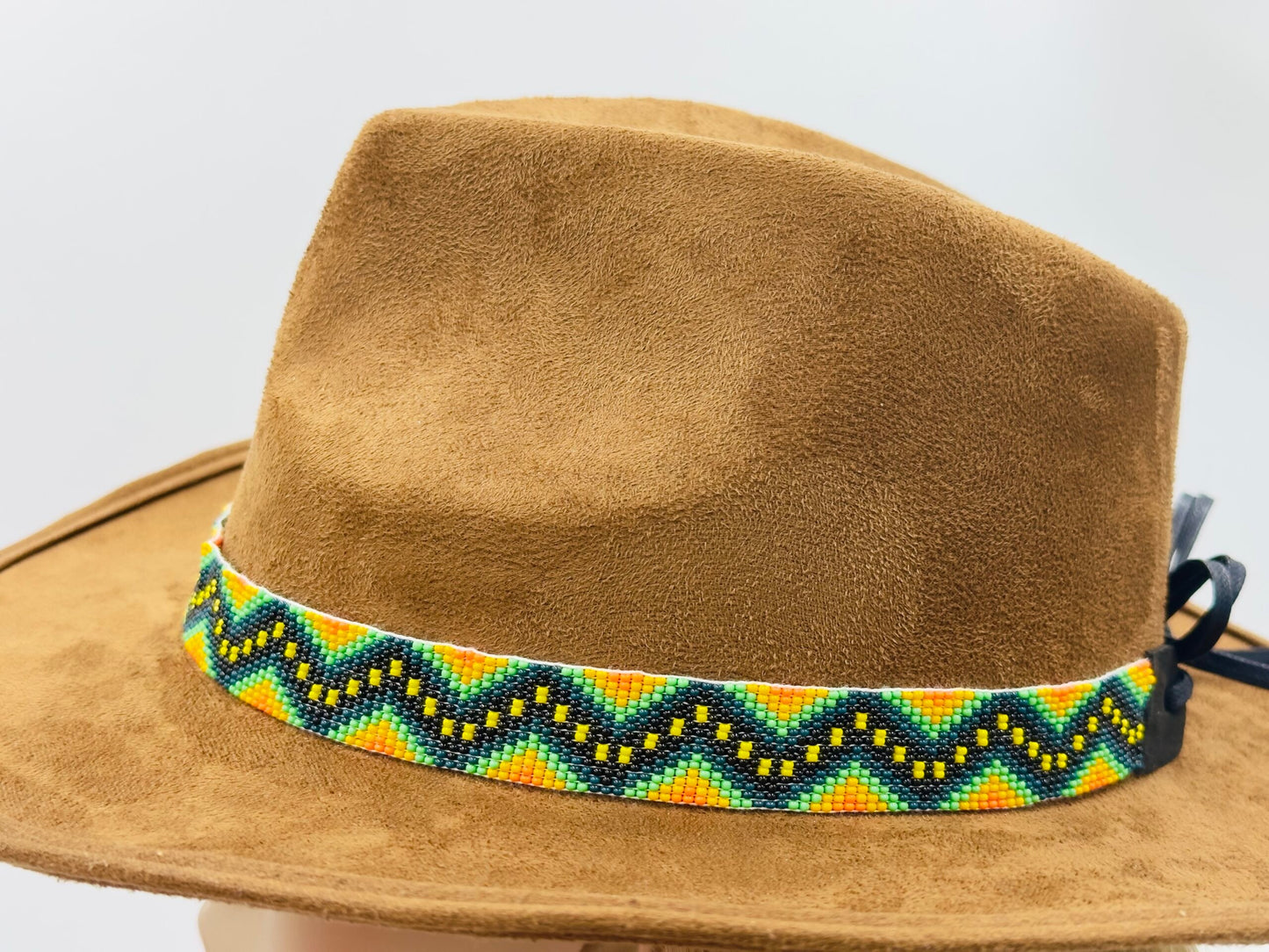 Handmade beaded Green Orange adjustable Cowboy Rodeo Hatband