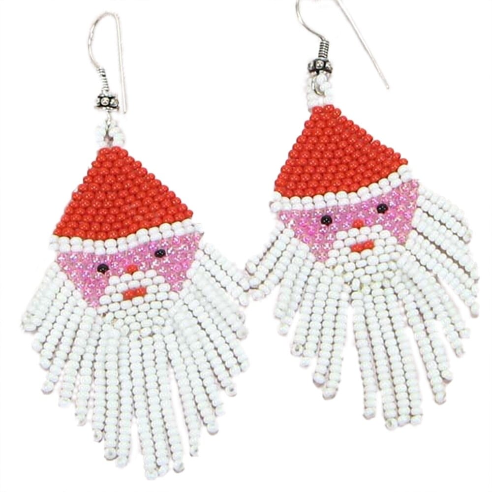 Handmade Beaded Santa Clause Seed Bead Christmas Big Earrings