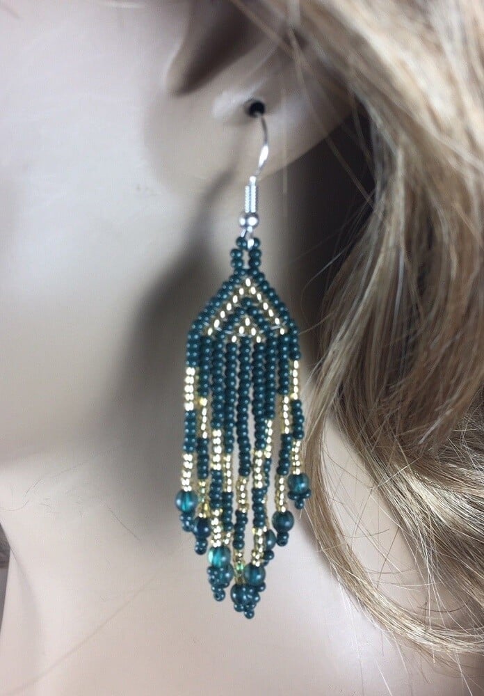 Handmade Beaded Dark Green Fashion Hook Earrings