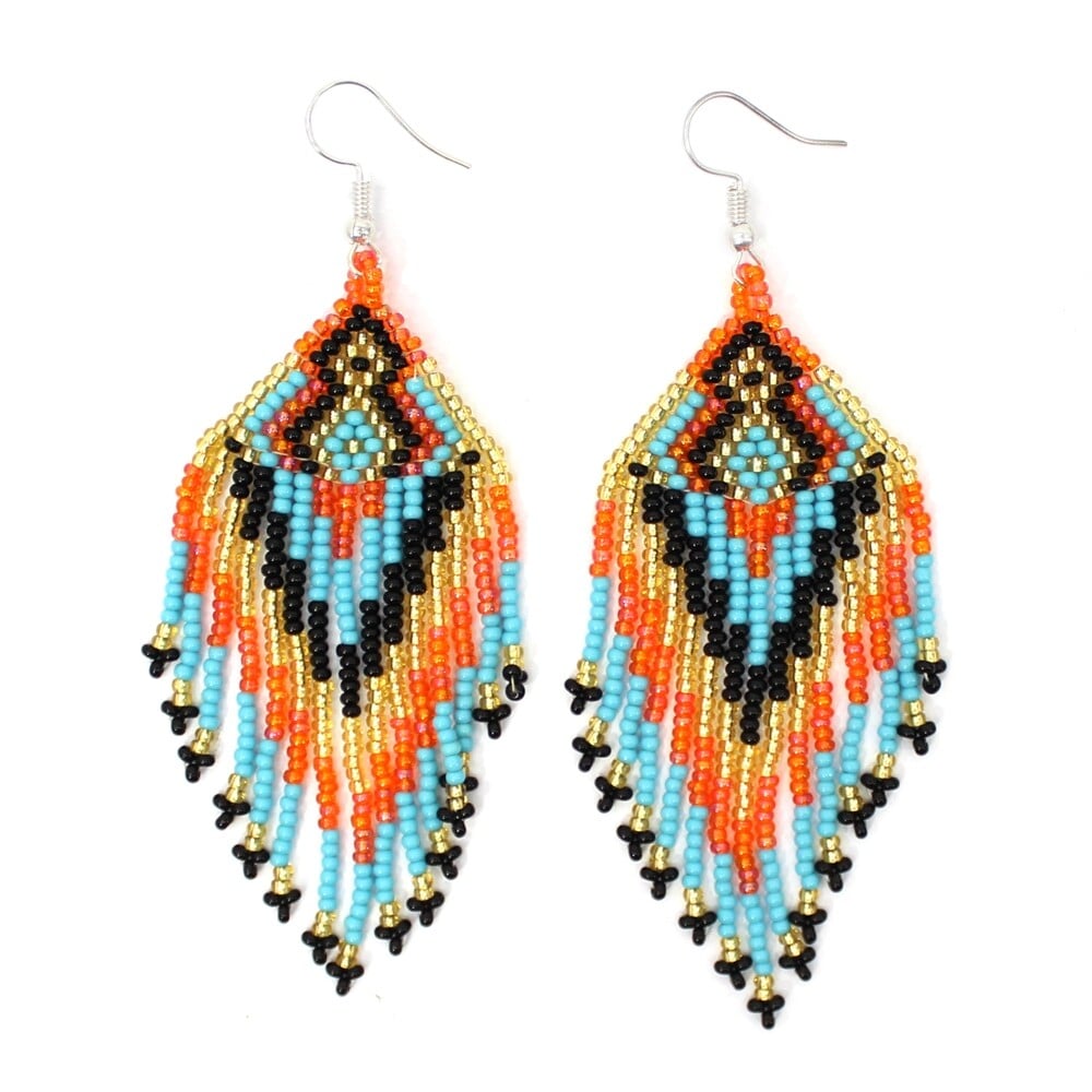 Handmade Beaded Multi Colored Seed Bead Earrings