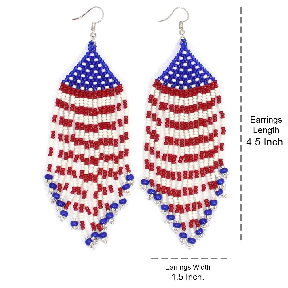 Handmade Beaded Patriotic Red Blue White Hook Earrings