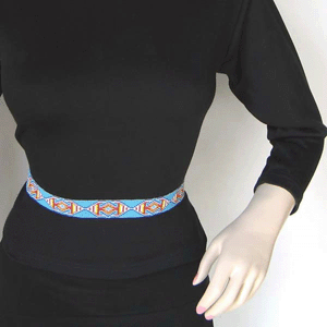 Blue Red Yellow Seed Beaded Cowboy Hat Band Waist Belt